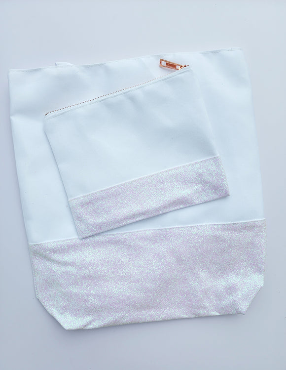Glittered Tote Bag-  Iridescent White