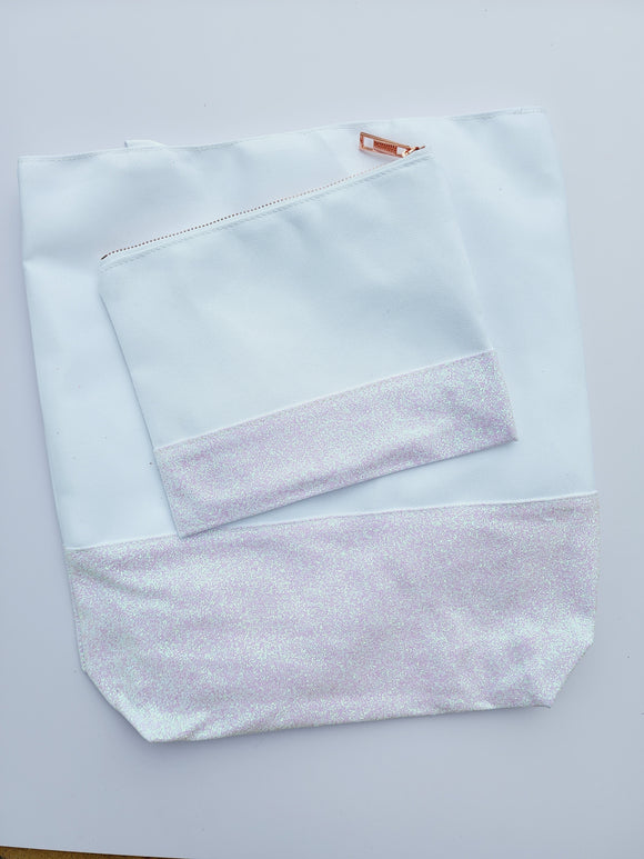 Glittered Cosmetic Bags- Iridescent white