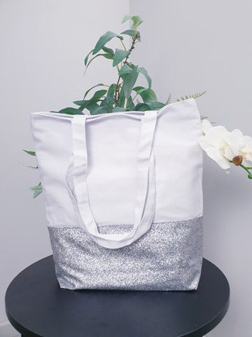 Glittered Tote Bag- Silver